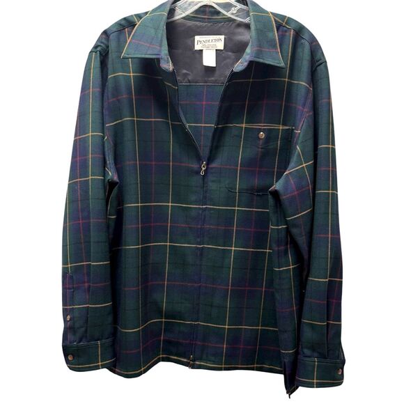 Pendleton Celebration Tartan Plaid Green Virgin Wool Zip Up Shirt Jacket Size XL - Picture 1 of 8